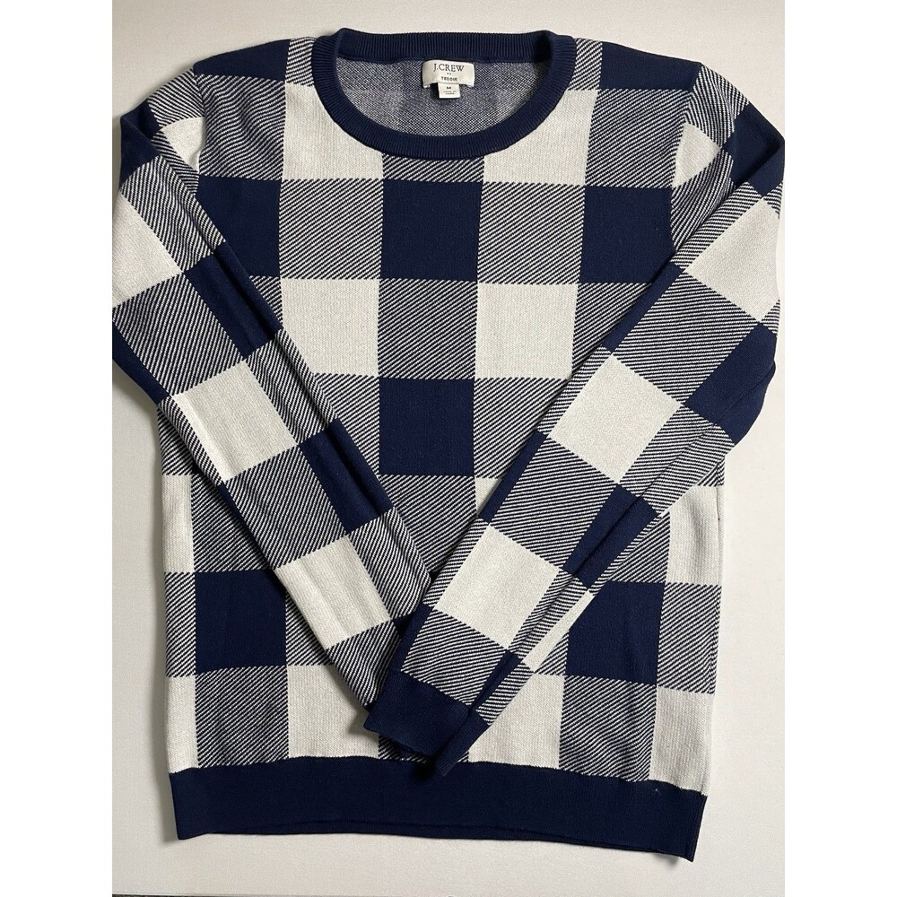 J.CREW Sweater Women's Cotton Teddie Pullover Long Sleeve Navy White Size M